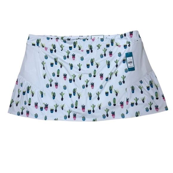 NWT Lillie Green Athletic Skort 2X White Plant Cactus Print Pull-on Tennis Golf - Picture 11 of 12
